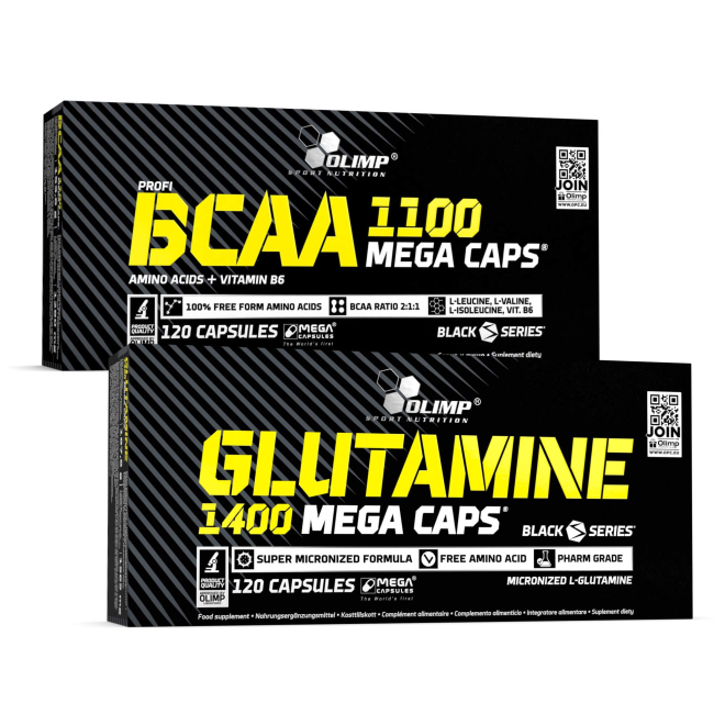 Olimp BCAA 1100 Mega Caps® - 120 Gélules + Olimp Glutamine 1400 Mega Caps® - 120 Gélules